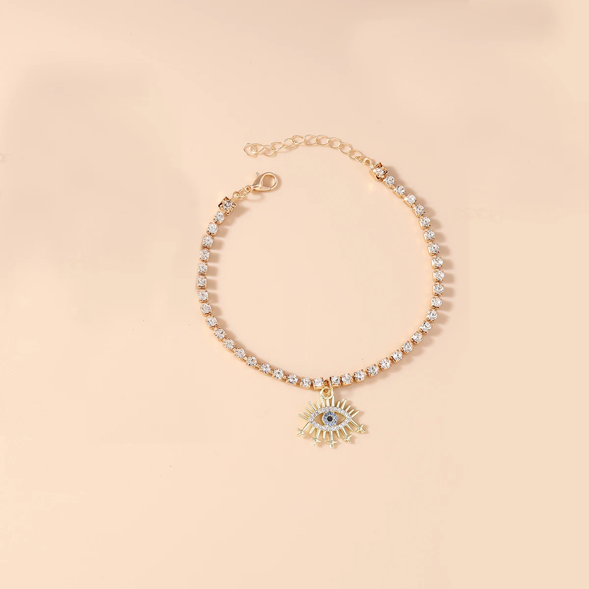Aihua Goldfarbene Kristall-Tennis-Kette, türkisches Blauauge-Fußkettchen für Damen, barfußes Knöchelarmband, Fußschmuck, Geschenke – Detail 2