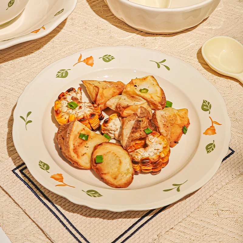 Plato de cerámica con estampado de plantas para el hogar, 8 pulgadas, nuevos y hermosos platos de comida de Color sin vidrieras, vajilla de cocina blanca con calefacción por microondas