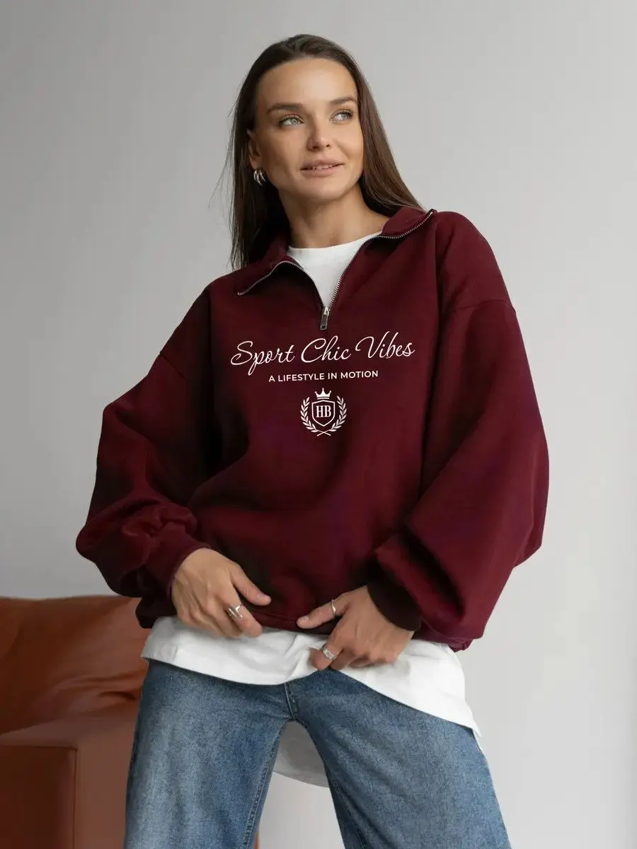 Elegant British Style Retro Lapel Shirts Zipper Turn-down Collar Sweatshirt Loose Leisure Autumn Top Elegant Women Large Size
