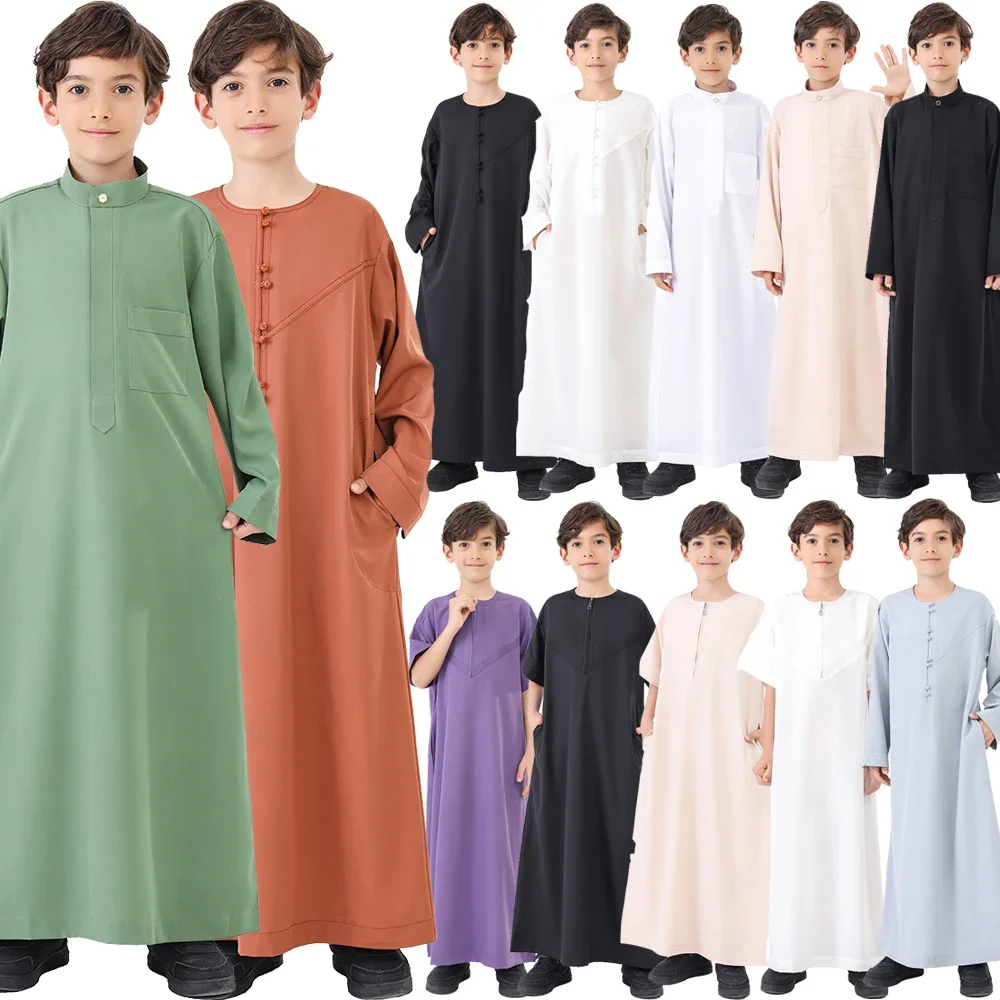 Muslim Children Abaya Ramadan Jubba Prayer Thobe Boy Long Dress Kids Caftan Islam Robe Gown Kaftan Dubai Arab Thoub Eid Ramadan