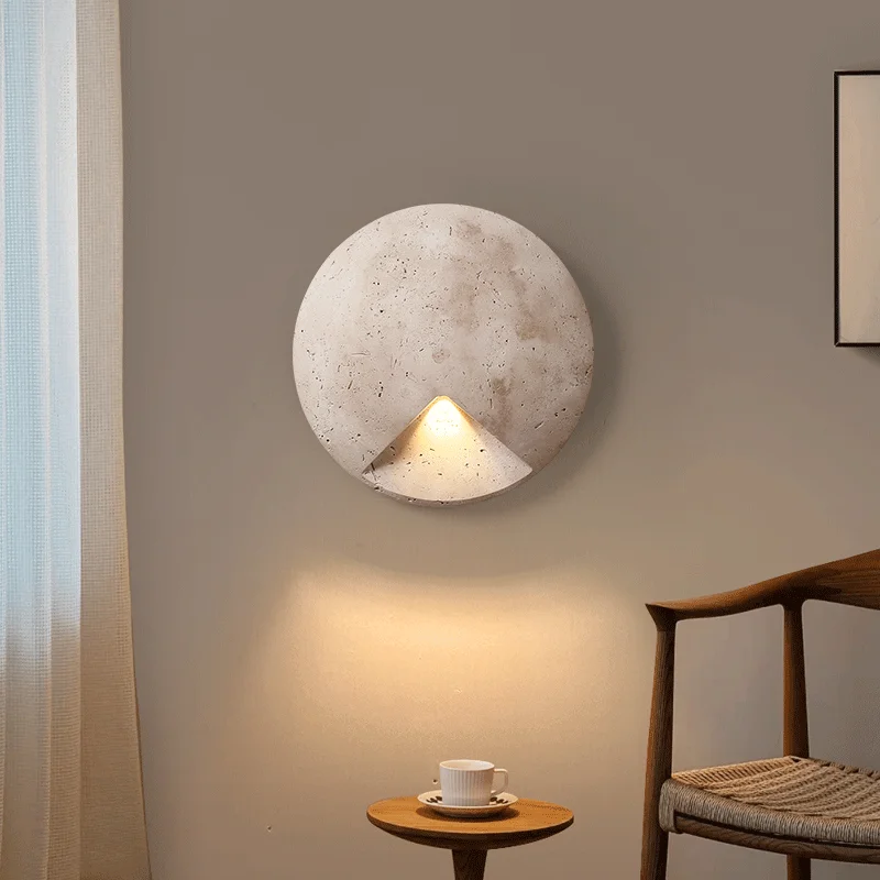 Vintage Round Shape Natural Stone Art Decoration Wall Lamp Interior Wall Lights Bedroom Decor Bedside Led Sconce Home-appliance