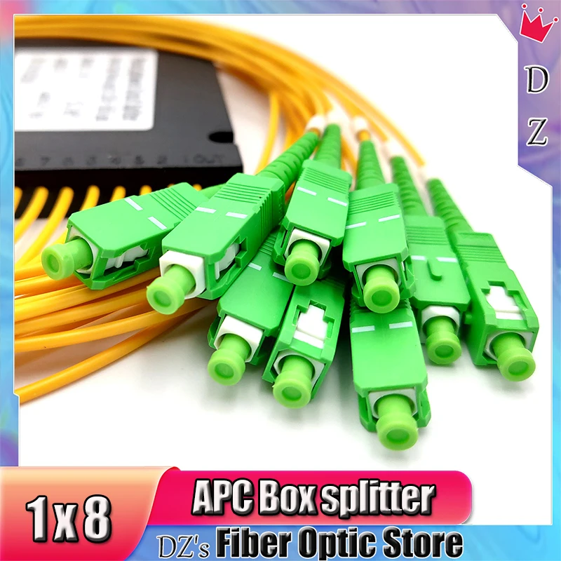 PLC High Quality SC APC 1X8 Fiber Optic Splitter Box FTTH 0.9mm SteelTube 1m Connector Cassette Insertion Type Communication Kit