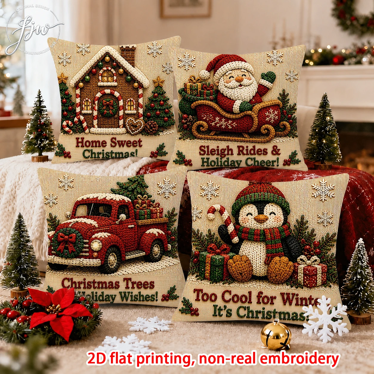 1pcs Christmas Throw Pillow Covers Rustic Farmhouse Holiday Decor Cushion Cases for Home Sofa Couch