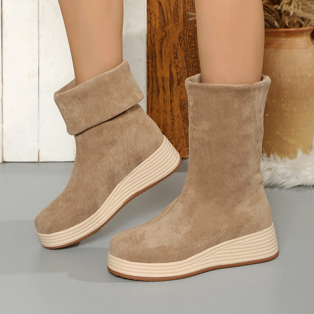 Winter Women Ankle Boots Platform Wedge Heels Booties Female High Heels Autumn Espadrille Shoes Large Size Outdoor Shoes Femme