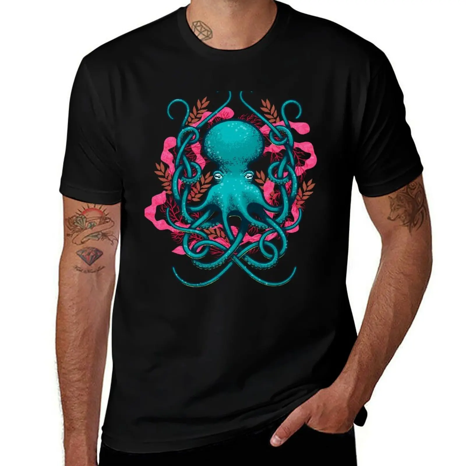 Octupus & Coral T-Shirt t shirts for man cotton funny T-Shirt