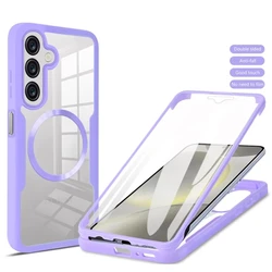 Magnetic Case For Samsung Galaxy A16 5G S25 Ultra S24 FE 360 Double Side Shockproof TPU Plastic Built in Screen Protector Cover