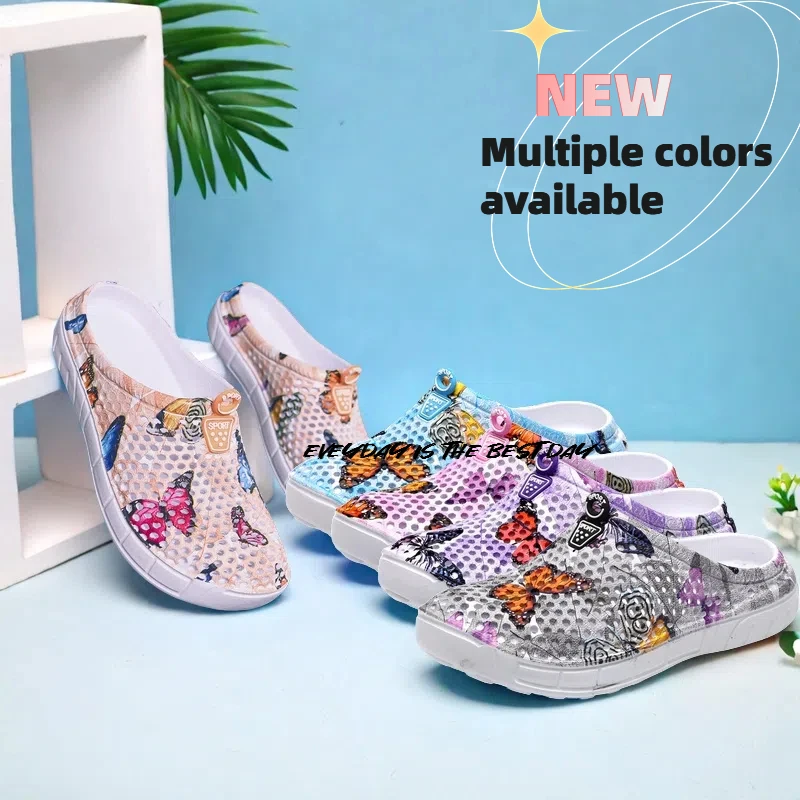 صنادل نسائية أنيقة ذات فتحة قابلة للتنفس بطباعة فراشات - خفيفة الوزن ومريحة ونعل ناعم سهل الارتداء للارتداء اليومي، في الهواء الطلق، الشاطئ،