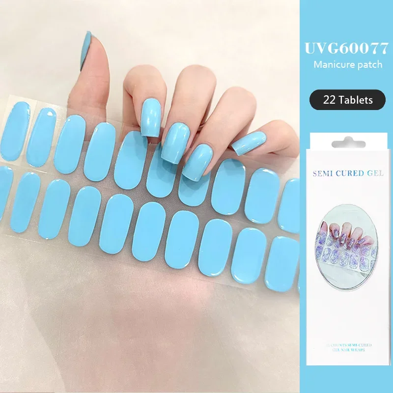 16/20/22 Strips Semi-cured Gel Nail Stickers Glitter Semi-baked Nail Tips Nail Decals Full Cover  Gel Nail Polish  UV Lamp Need