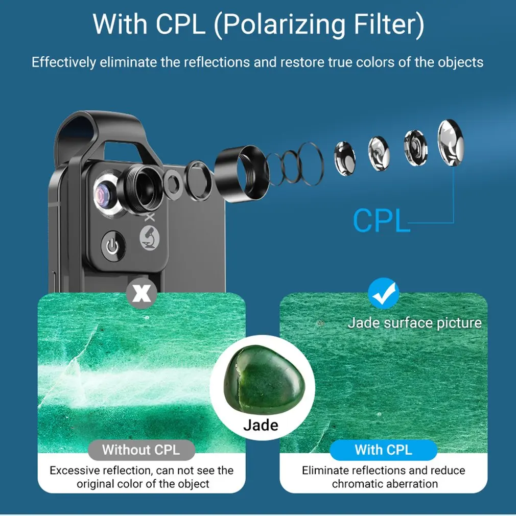 2024 For Iphones All Smartphones 200X Magnification Microscope Lens With CPL Mobile LED Micro Pocket Macro Lens Fast Delivery