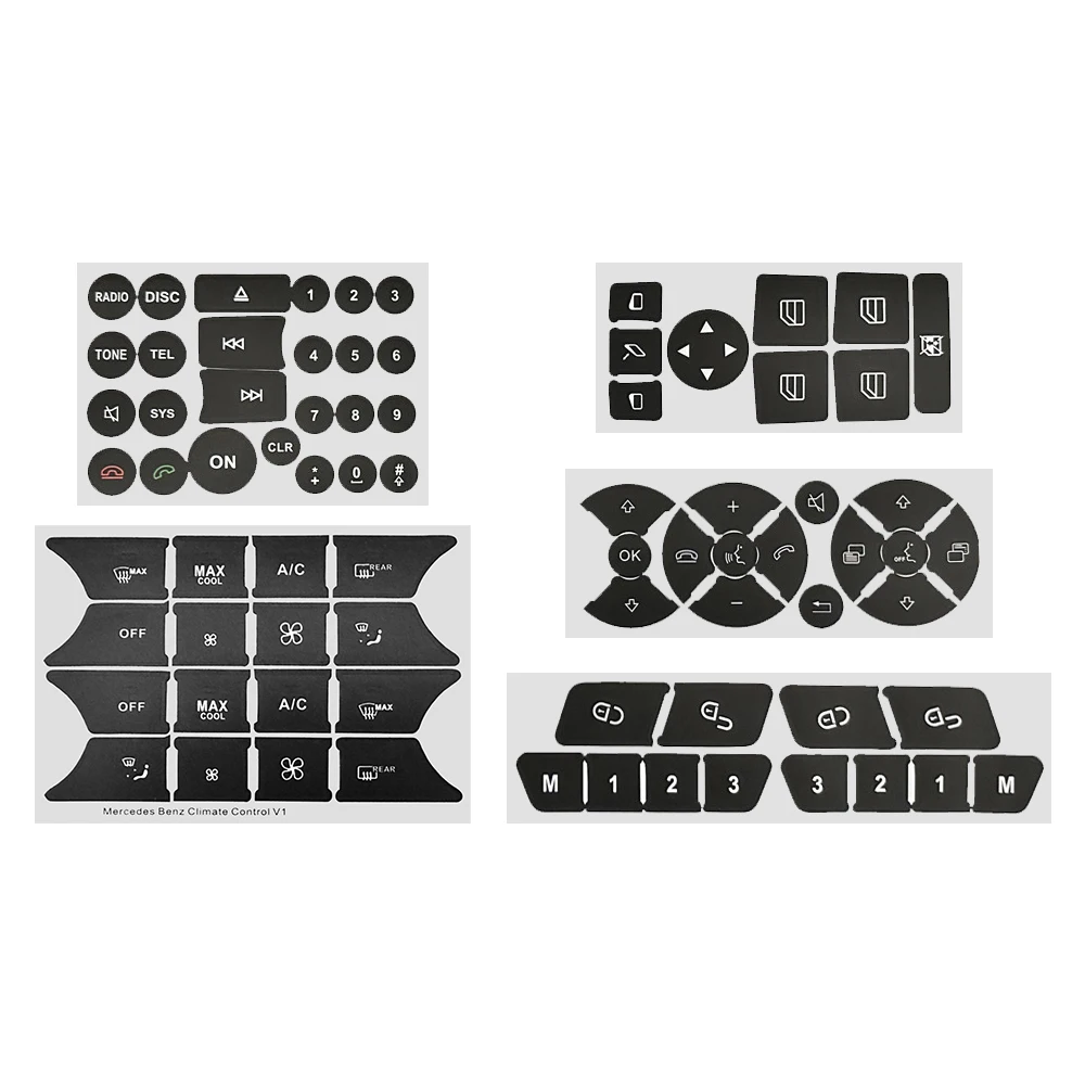 1 Set PVC car Button Repair Stickers For Benz W204 R172 W218 for Climate Control A/C, Steering Steel, Radio, Window, Door Lock