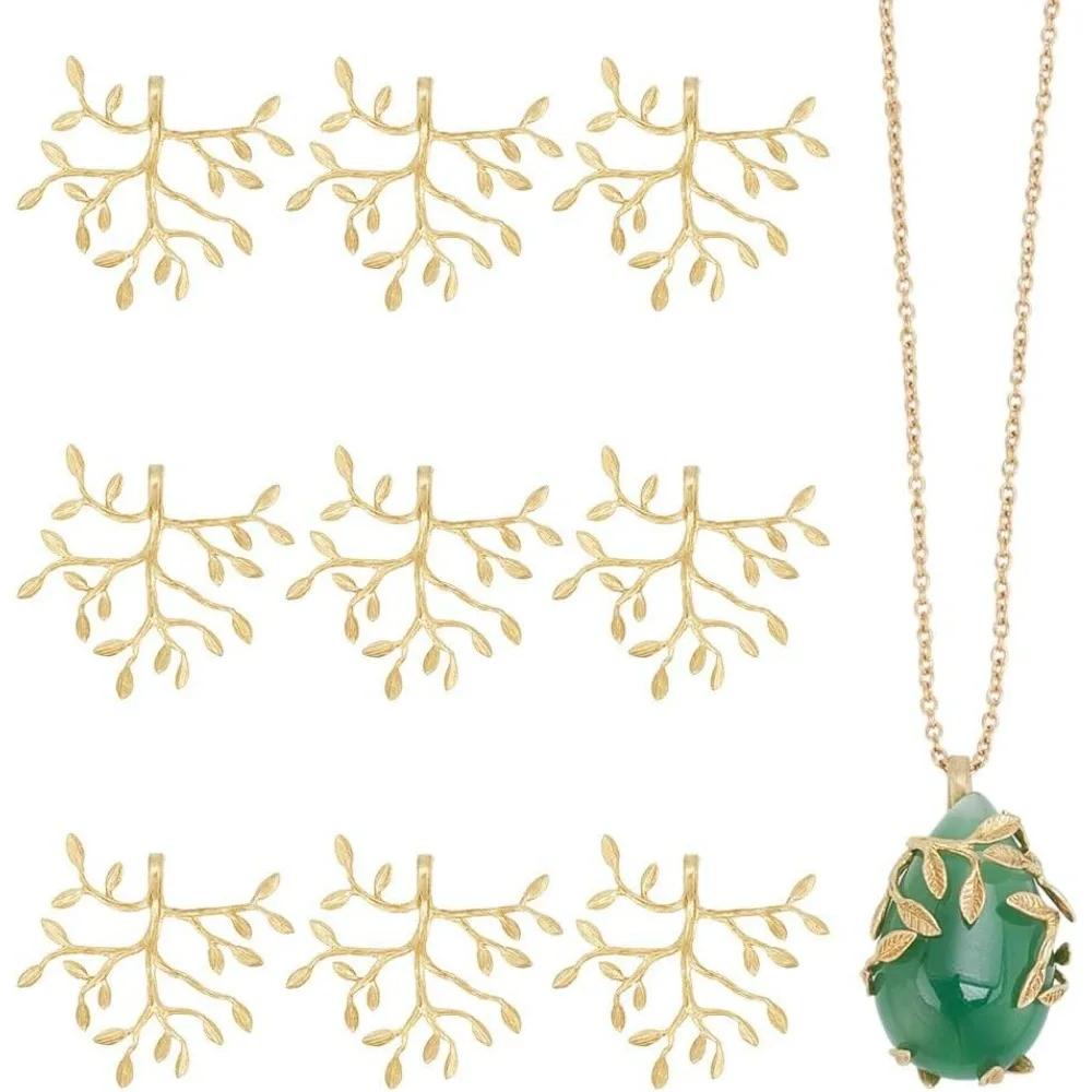 

10 Pcs Branch Shape Blanks Prong Beads Settings Handmade Claw Beads Tray Bezel Beads Trays Branch Brooches Metal Beads for DIY