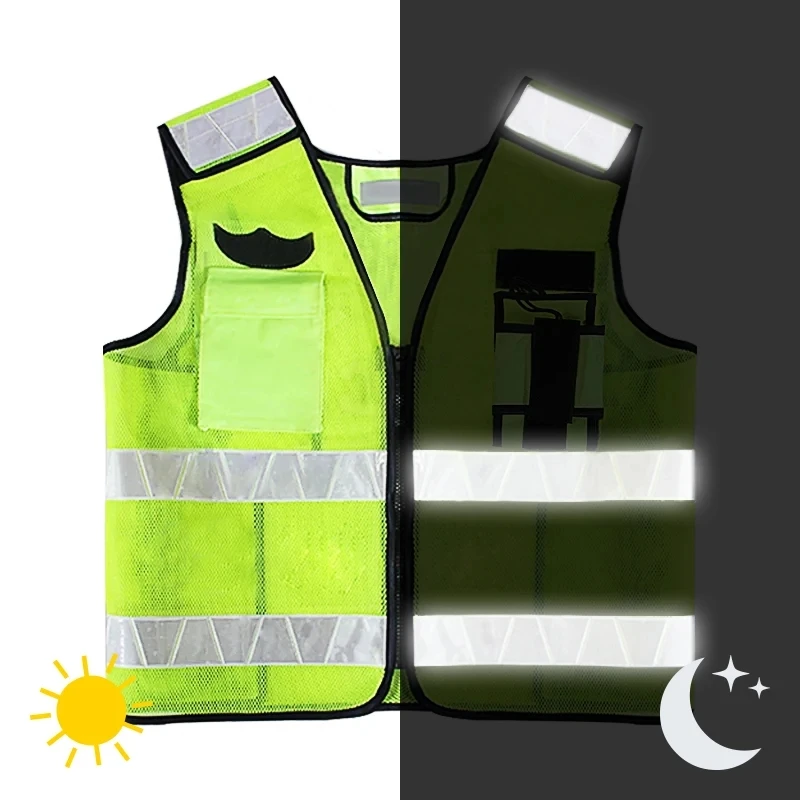 High Visibility Reflective Safety Vest Mesh Breathable Police Vest Motorcycle Cycling Suit Construction Worker Work Clothes