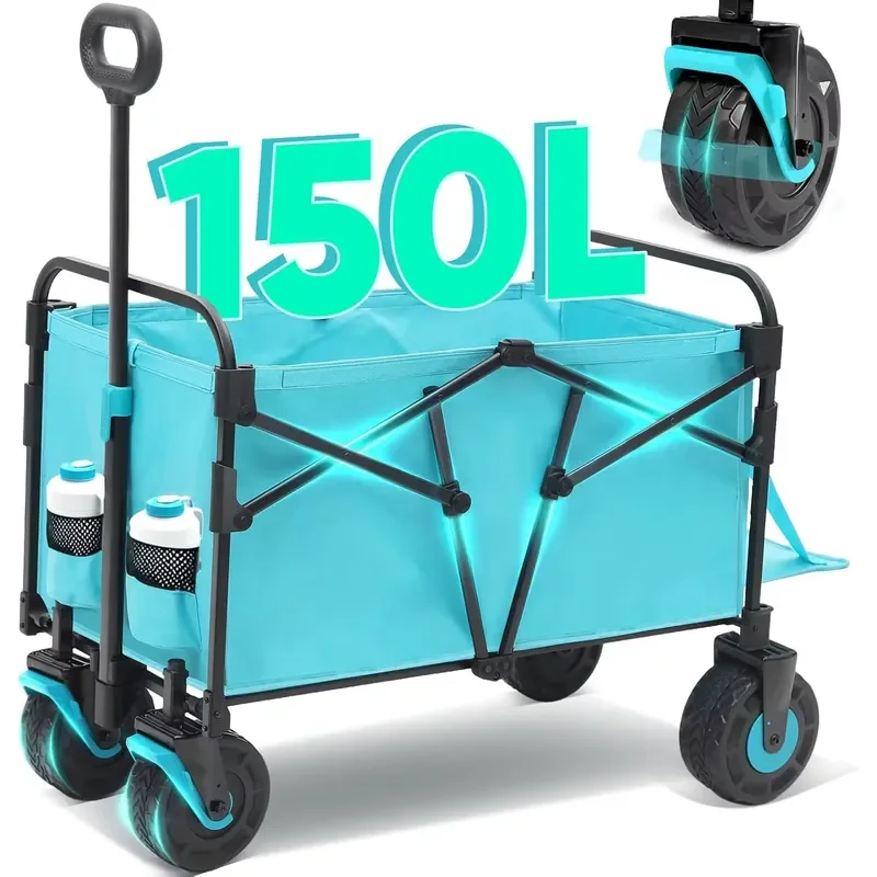 STLF Factory OEM Heavy - Duty 150L Camping Wagon with Side Pockets - Sturdy Build, Perfect for Camping, Picnics and Beach