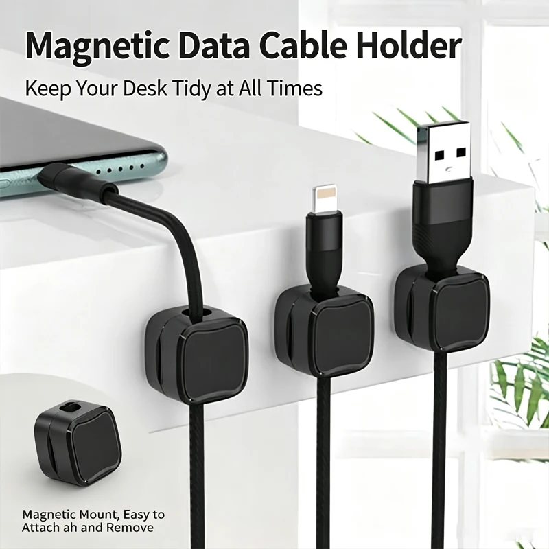 12/24Pcs Magnetic Cable Clips, Self Adhesive Cord Holder, No Drill Wire Keeper for Desk, Nightstand, Car, Home & Office Cable