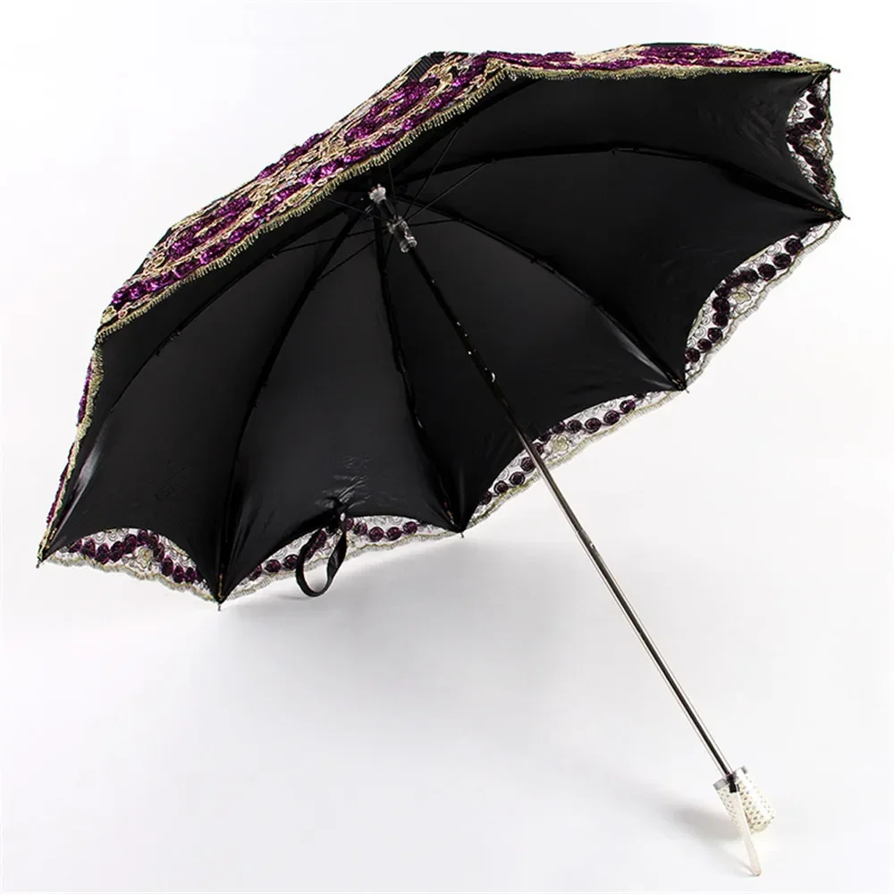 Fashion Luxury Flower Rain Umbrella Dual Folding Double Layer Lace Up Parasol Outdoor Luxury Women Umbrellas Portable