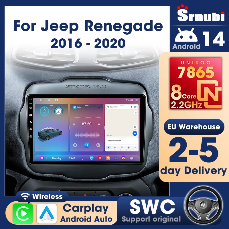 Autoradio Android 14 per Jeep Renegade 2016-2020 con Carplay, Lettore Multimediale Video, Navigazione GPS, Unità Principale 7865