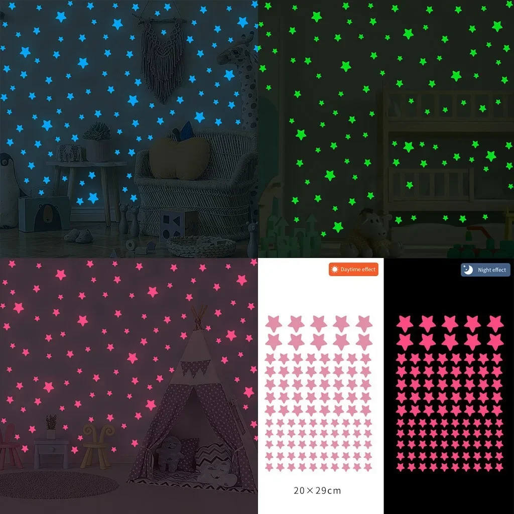 100pcs Luminous Wall Stickers Glow In The Dark Stars Sticker Decals for Kids Baby rooms Colorful Fluorescent Stickers Home decor