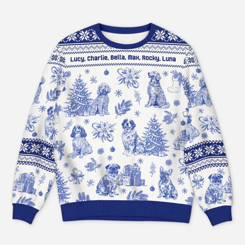 2027 Custom Dog Photo Holiday Sweaters for Pet Owners Ugly Christmas Sweater Name Print Crewneck Sweatshirt for Festive Party