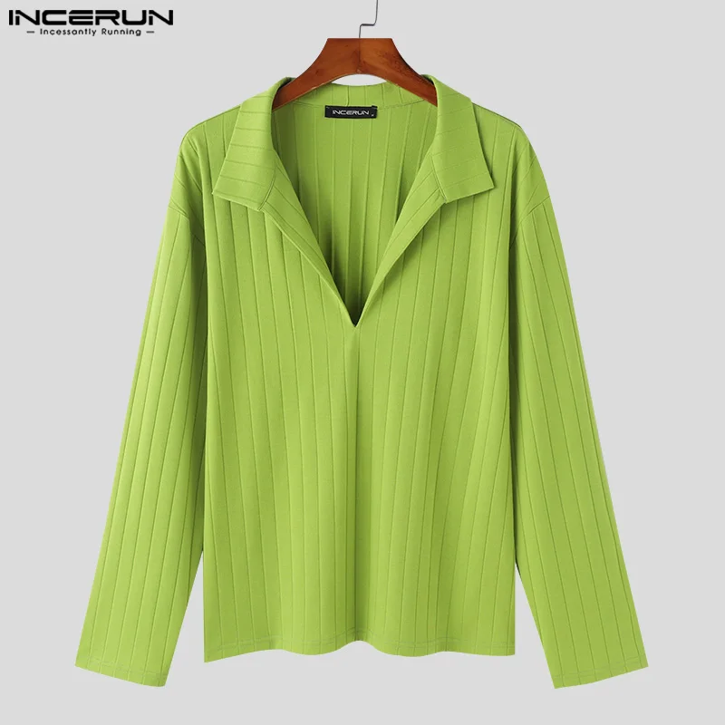 INCERUN Tops 2024 Korean Style Men\'s Solid Texture Simple All-match Shirts Casual Streetwear Male Hot Selling Lapel Blouse S-5XL