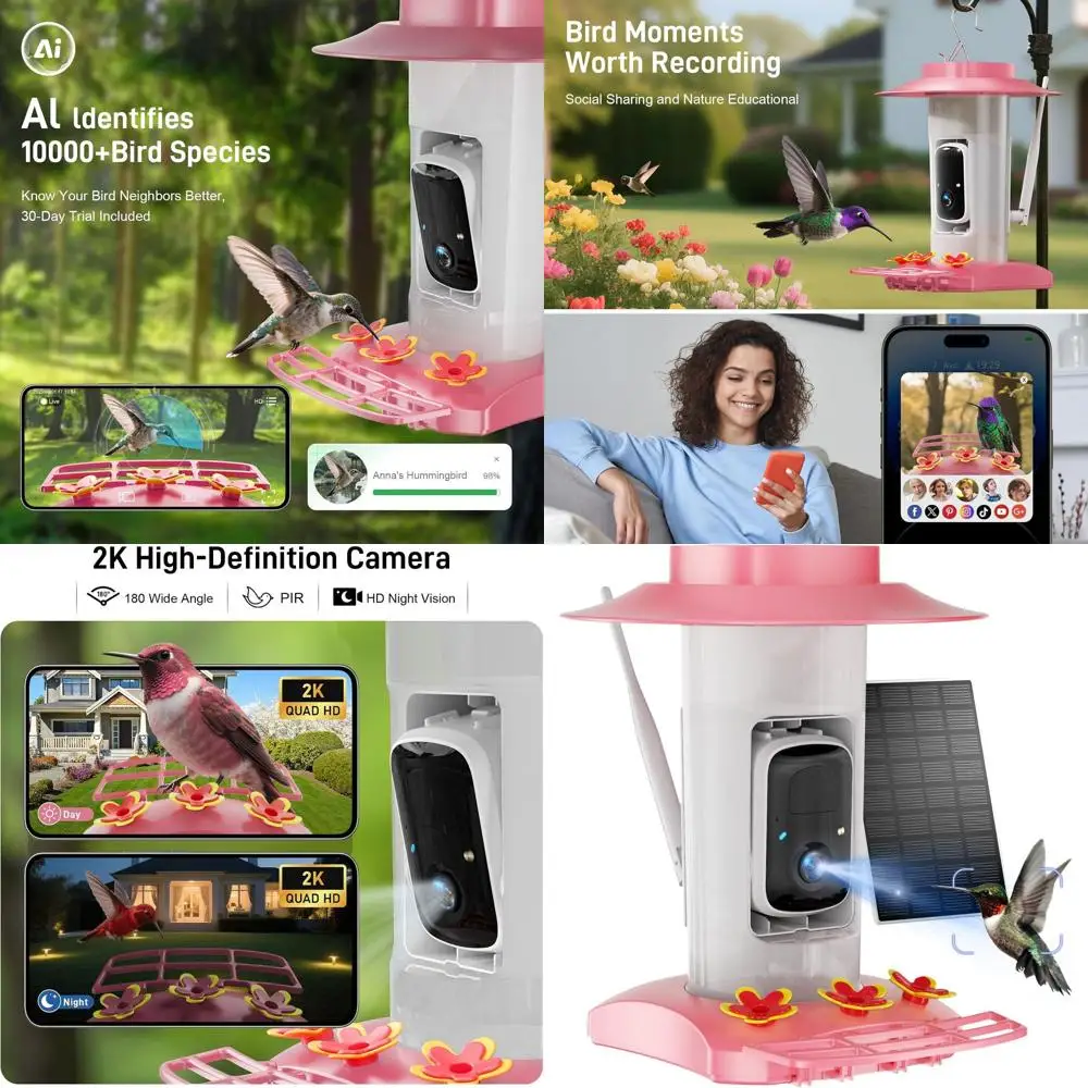 Outdoor Hanging Bird Feeder with 21oz Capacity, HD 2K Camera, Ant Moat, AI Bird Identification, App Alerts, and Auto Focus - Ide