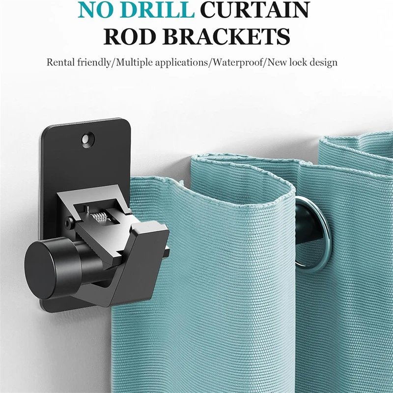 حامل قضيب الستارة العالمي 2/4 قطعة أسود بدون مثقاب ذاتي 3M لاصق يصل إلى 30 رطل للحمام وغرفة النوم وغرفة المعيشة والمطبخ #2