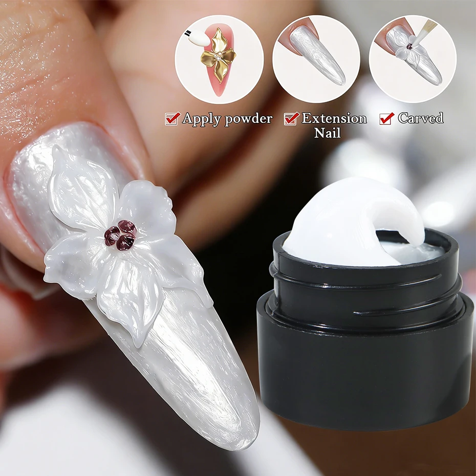 Gel de esculpido 3D 5ml blanco perlado para esmalte de uñas, extensión sin adherencia, tallado de flores, decoración DIY 3