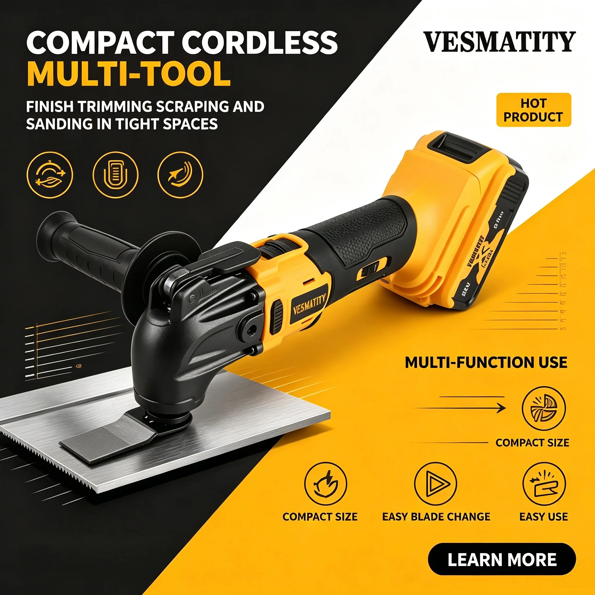 VESMATITY Trimmer Saw for 20V Batteries Brushless Oscillating Multi Tool Cordless Vibration Woodworking PowerTool Electric