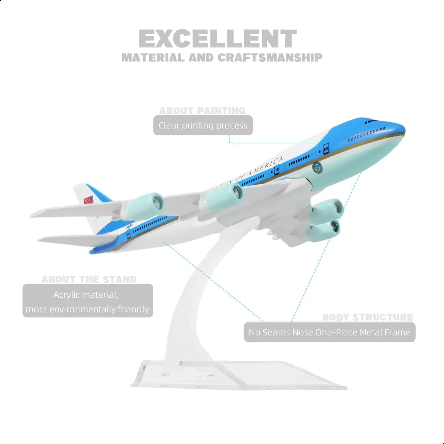 16cm Air Force one 1:400 Die-cast Metal Airplane Model with Stand for Aviation Enthusiasts Gift or Display Decorations