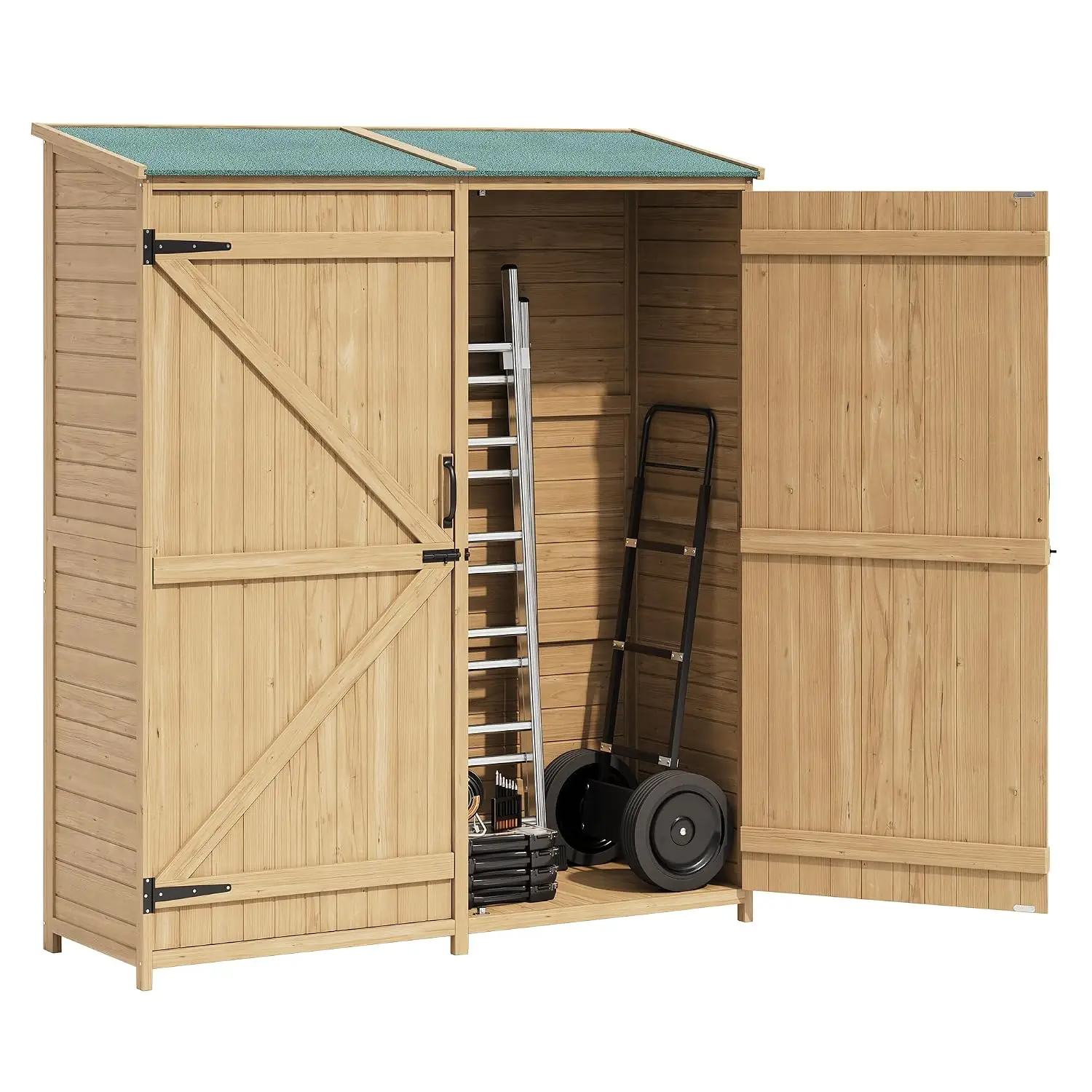 Wooden Storage Cabinet Outdoor Shed Waterproof Roof Lockable Doors Adjustable Shelves Patio Garden Backyard, Customized