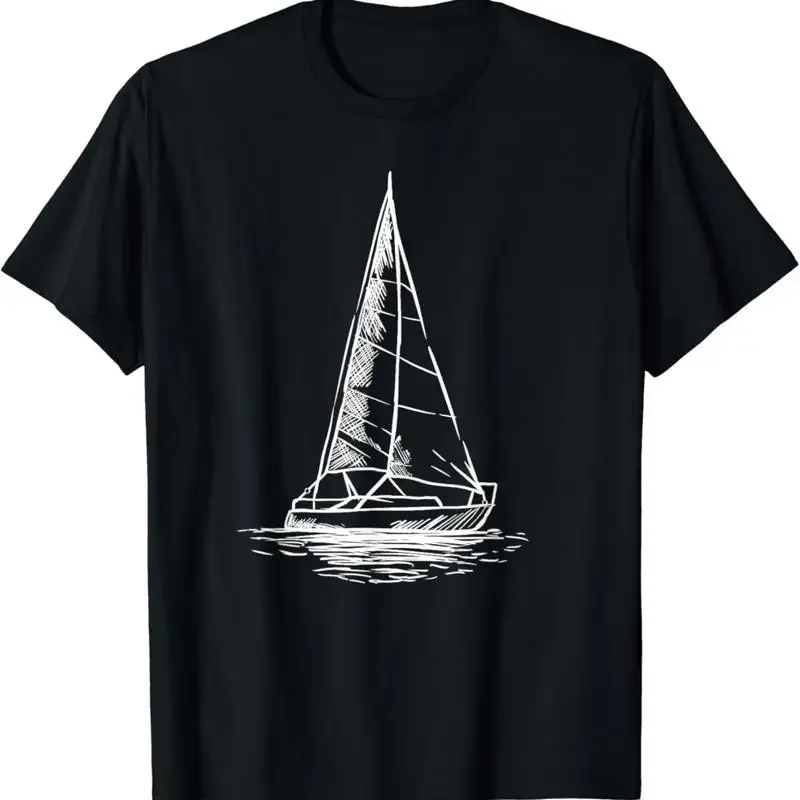 Sailor Boating Anchor Simple Line Drawing Sailboat Sailing T Shirt