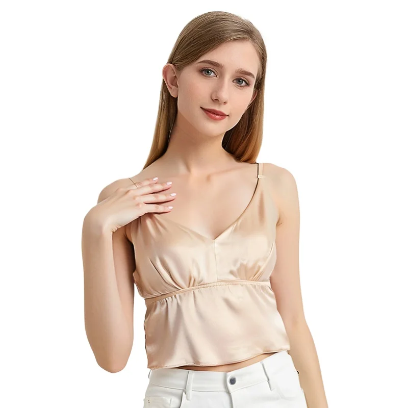 Spring and Summer New Silk Elastic Satin V-neck Bottoming Sling Mulberry Silk Integrated Steel-free Back Underwear Women