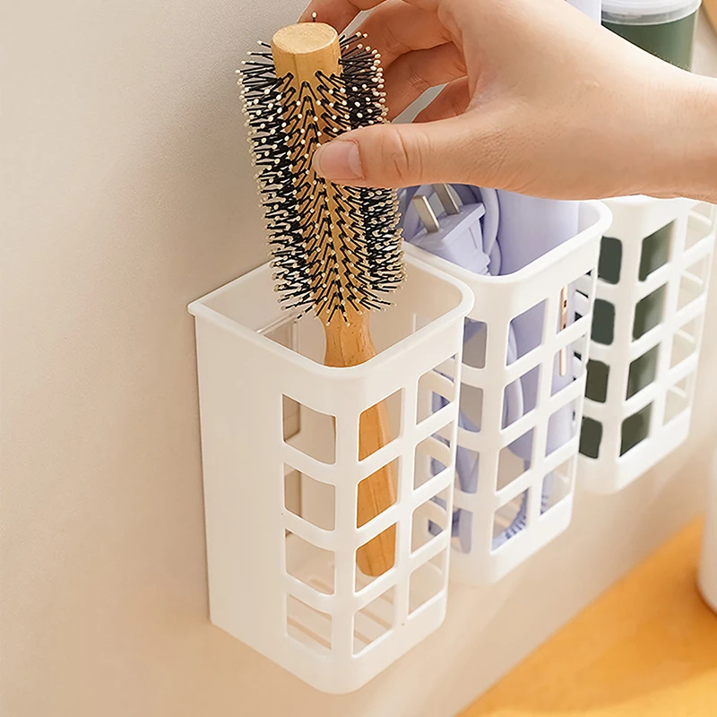 1pc Hair Tool Organizer Wall Mounted Brushes Holder Use Punch Free Multifunctional Organizer Rack Morden Bathroom Shelves