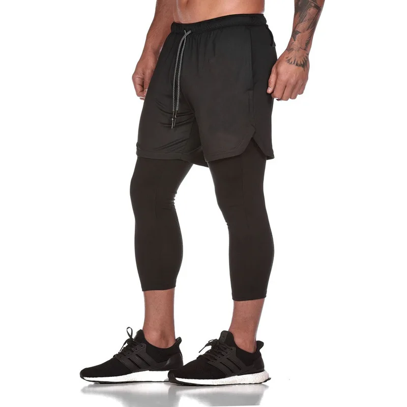 Summer Men's Sports Solid Color Multi-bag Straight Sweat-absorbent Cropped Trousers Sports Fitness Shorts