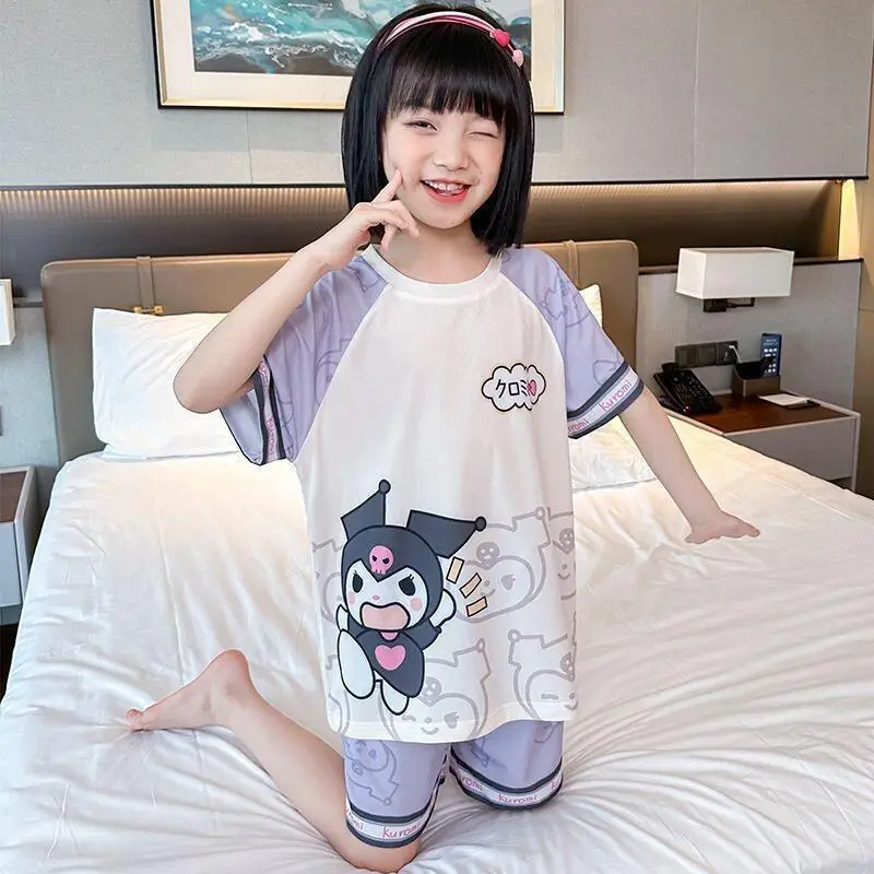 

Горячая новинка: Комплект пижамы Sanrio для девочек Hello Kitty, кавайный аниме-стиль, летний повседневный комплект из топа и шорт, детская одежда, 2 предмета, новый стиль