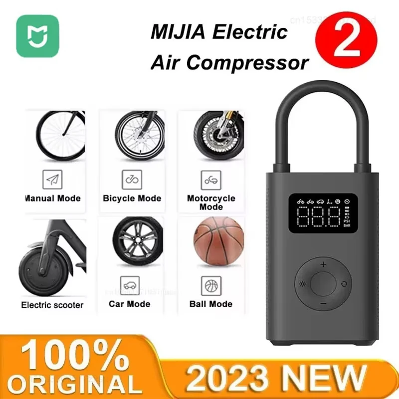 Mijia Air Pump 2 Portable Car & Bicycle Inflator with Tire Pressure Detection 150PSI 2000mAh Rechargeable PreSet Function