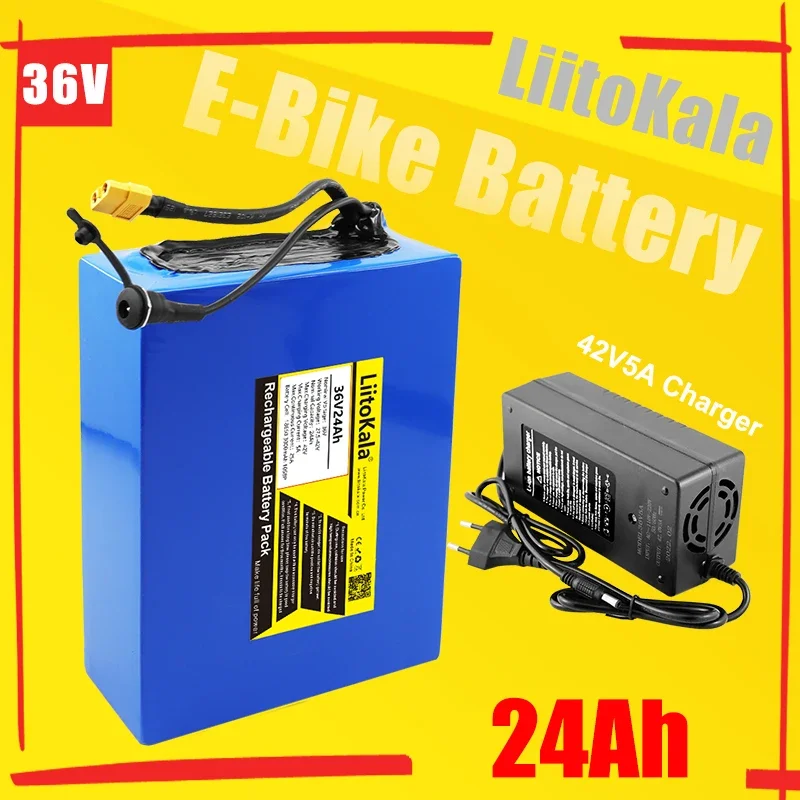 LiitoKala 36V24AhElectric Bike Battery Built in 20A BMS Lithium Battery Pack 36 Volt with 2A Charge Ebike Battery