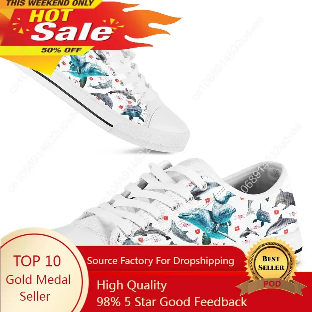 2022 Women Casual Shoes New Spring White Cute Dolphin Sneakers Breathable Flower Lace-Up Women Sneakers Women Shoes