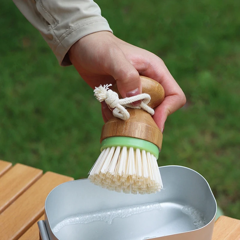 2 Pack Kitchen Cleaning Brush,Detachable Bamboo Dish Brush For Cleaning Of Pots, Pans, Dishes, Sink And Vegetables Durable