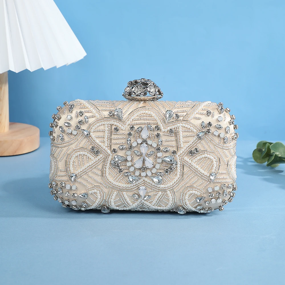 

European and American style diamond-encrusted banquet beaded dress bag, ladies' diamond-floral fashionable single-shoulder small