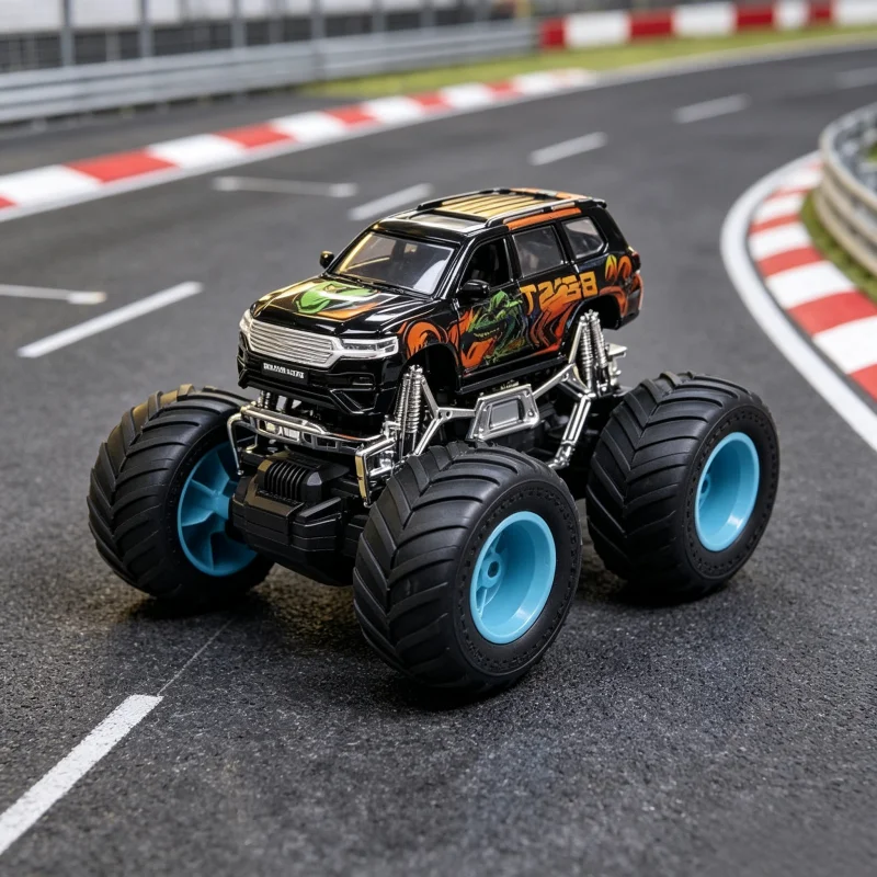 Die‑cast Alloy Monster Off‑road Vehicle Model With Shock Absorption Big Rubber Tire Sliding Metal Car Desktop Collectible Orname