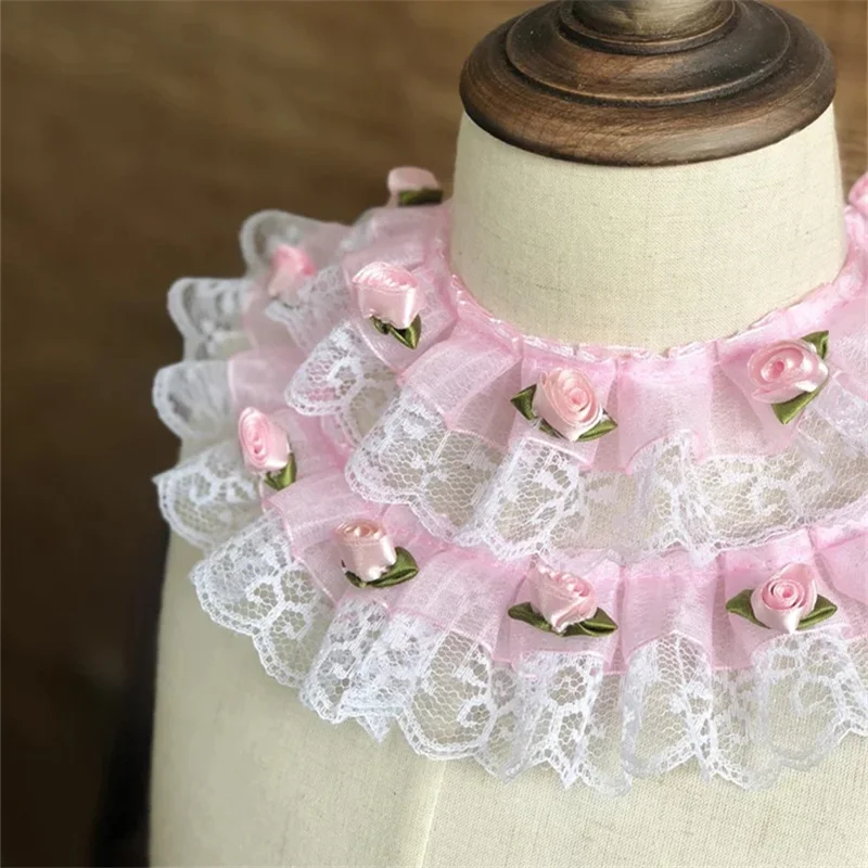 1 Yard 3d Small Flowers Tulle Elastic Pleated Lace Fabric Princess Doll Clothes Skirts Collars Women Dubai Dress Decor P021