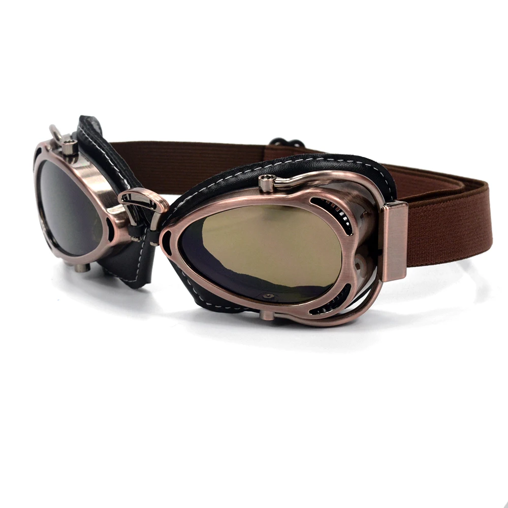 Fashion Motorcycle Ridding Goggles Sports Vintage Pilot Goggles With Copper Frame Outdoor Smoke Lens UV Protection Sunglasses