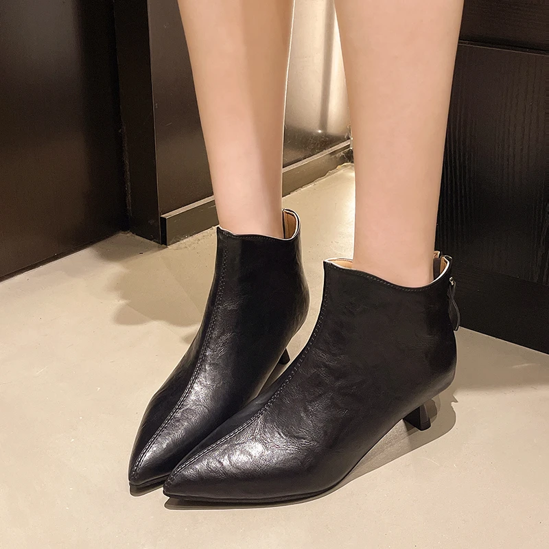 Fashion Naked Boots Spring and Autumn New Pointed Toe Back Zipper Anti-slip Wear-resistant Stiletto Shoes