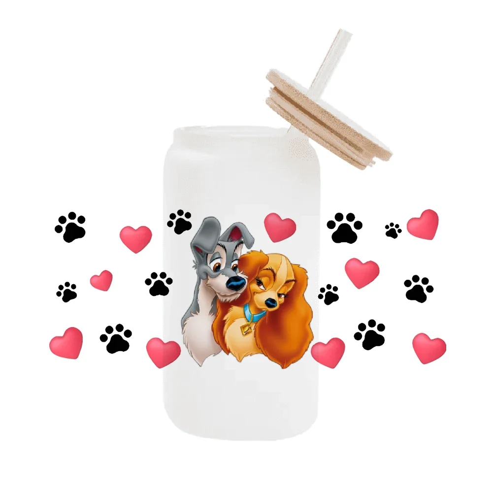 Disney Lady i Tramp dla Libbey 16oz puszka szklana 3D wodoodporna UV DTF kawa może owinąć Libbey szklana folia