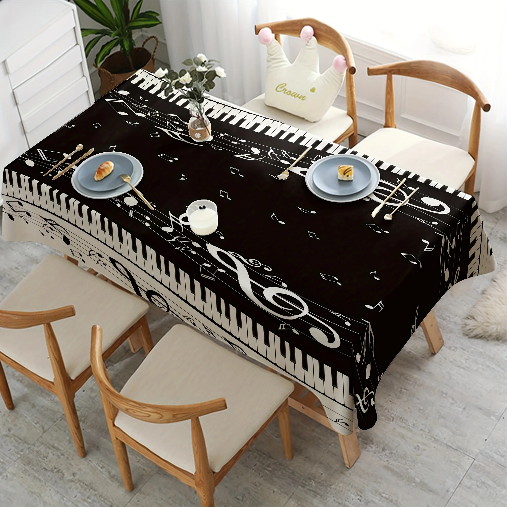 One black and white piano key note tablecloth - Durable polyester rectangular tableclothxzj