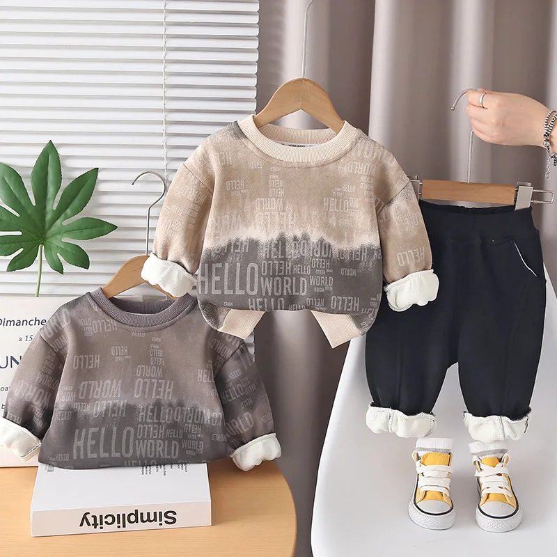 

Girls Thick Clothes Sets Autumn Winter Children Cotton Velvet Sweatshirts Pants 2pcs Warm Suit For Baby Tracksuits Kids Outfits