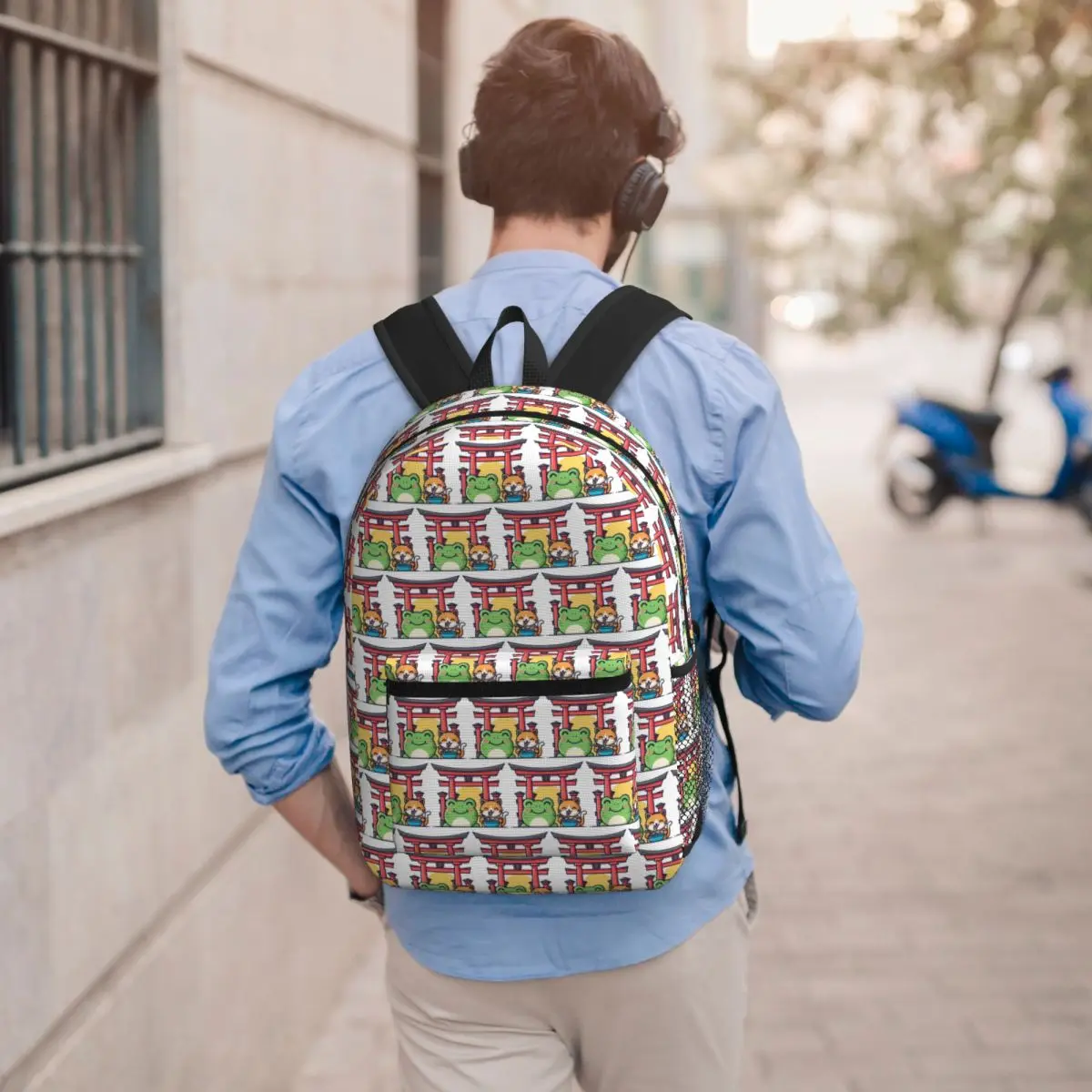 

Japanese Torii Gate Cat Frog Cartoon Backpack Student BookBag Children School Bag Computer Shoulder Bags for Men Women