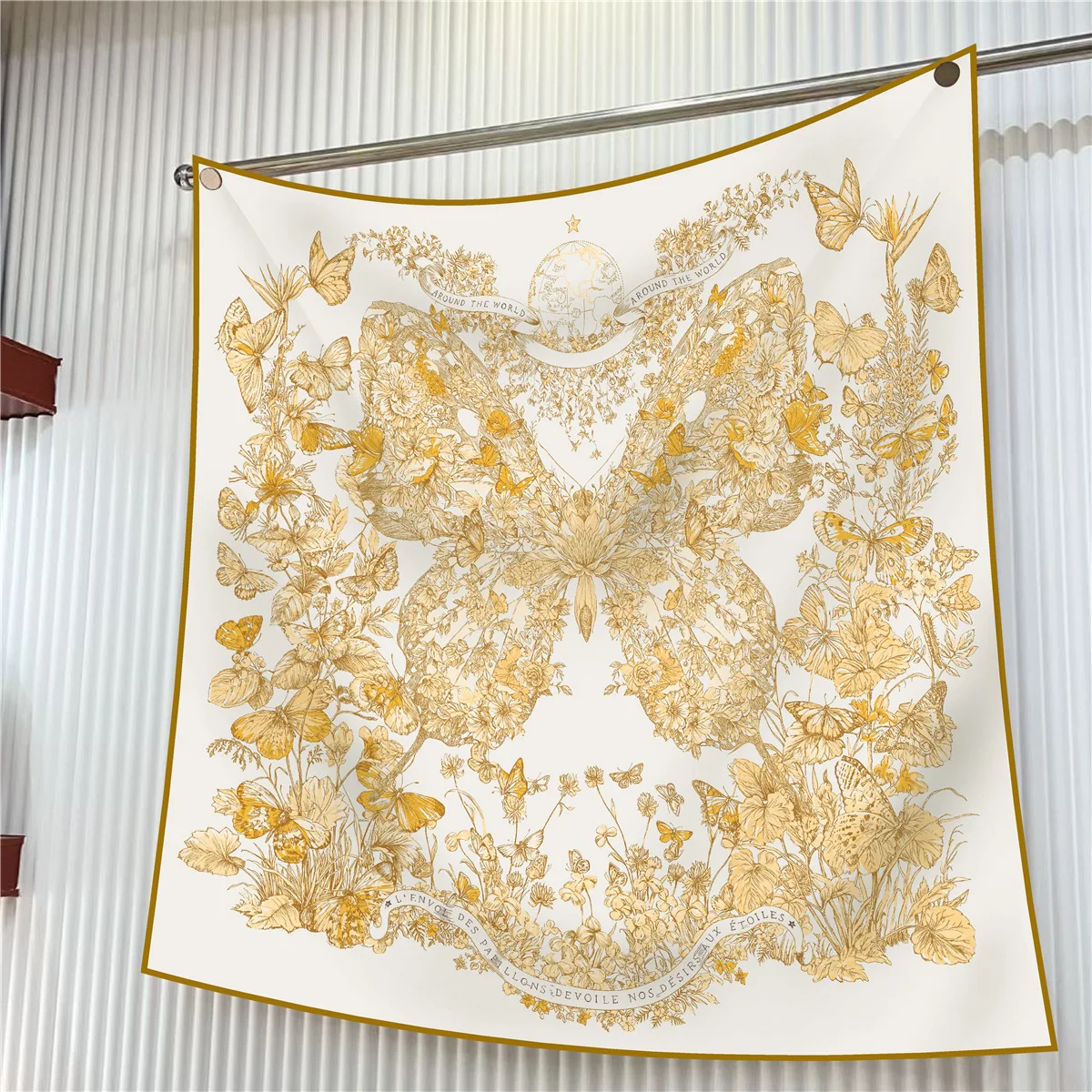All-Season 90cm Twill Butterfly Floral Square Scarf, Women’s Decorative Sun Protection Shawl, Versatile Head Wrap & Neck Scarf