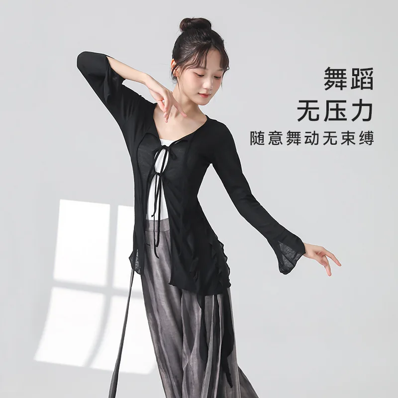 Klassisches Tanzkostüm, weiblicher Körper, Reim, langärmeliges Hemd, chinesischer moderner Tanz, Übungsanzug, Körpertanz-Performance-Anzug, Oberteil