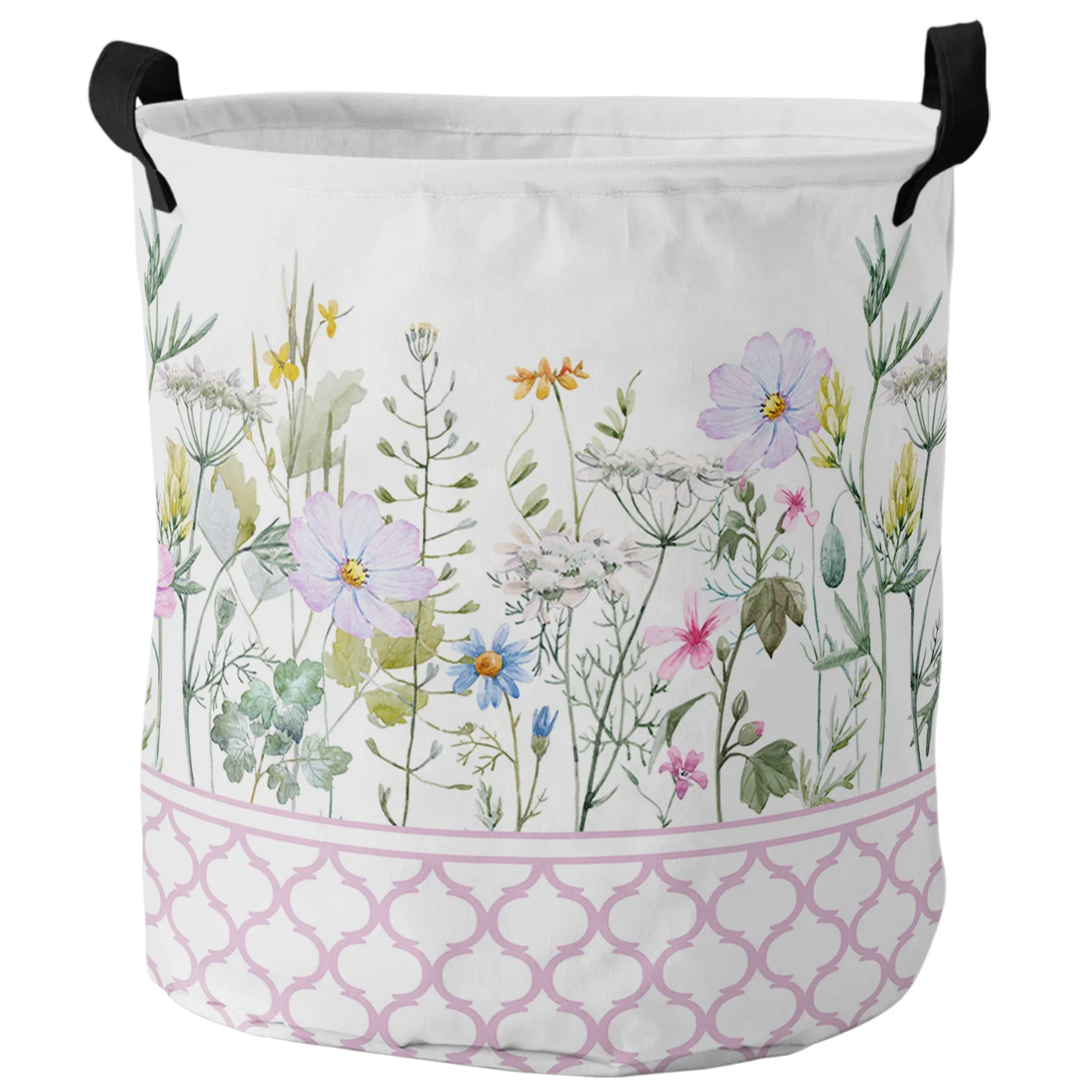 Pink Morocco Spring Flower Vanilla Foldable Laundry Basket Toy Storage Basket Waterproof Laundry Room Dirty Clothing Organizer